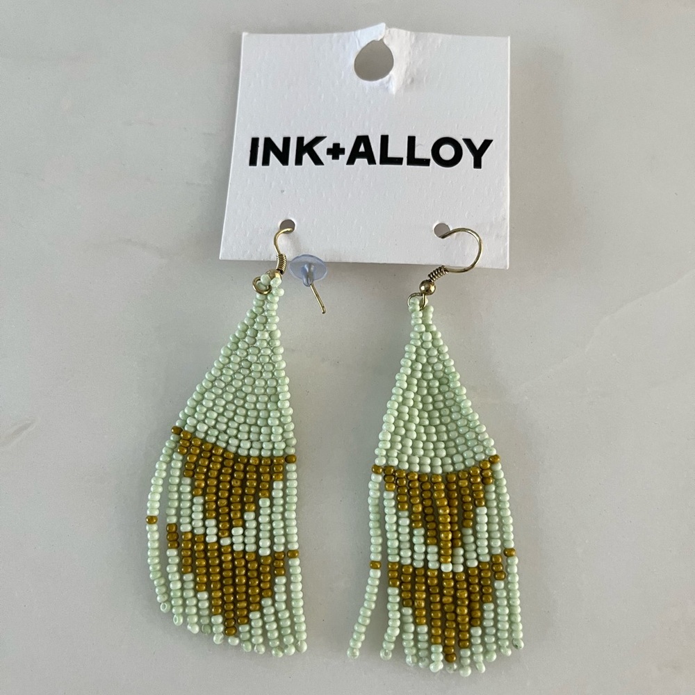 Ink + Alloy mint green and gold earrings